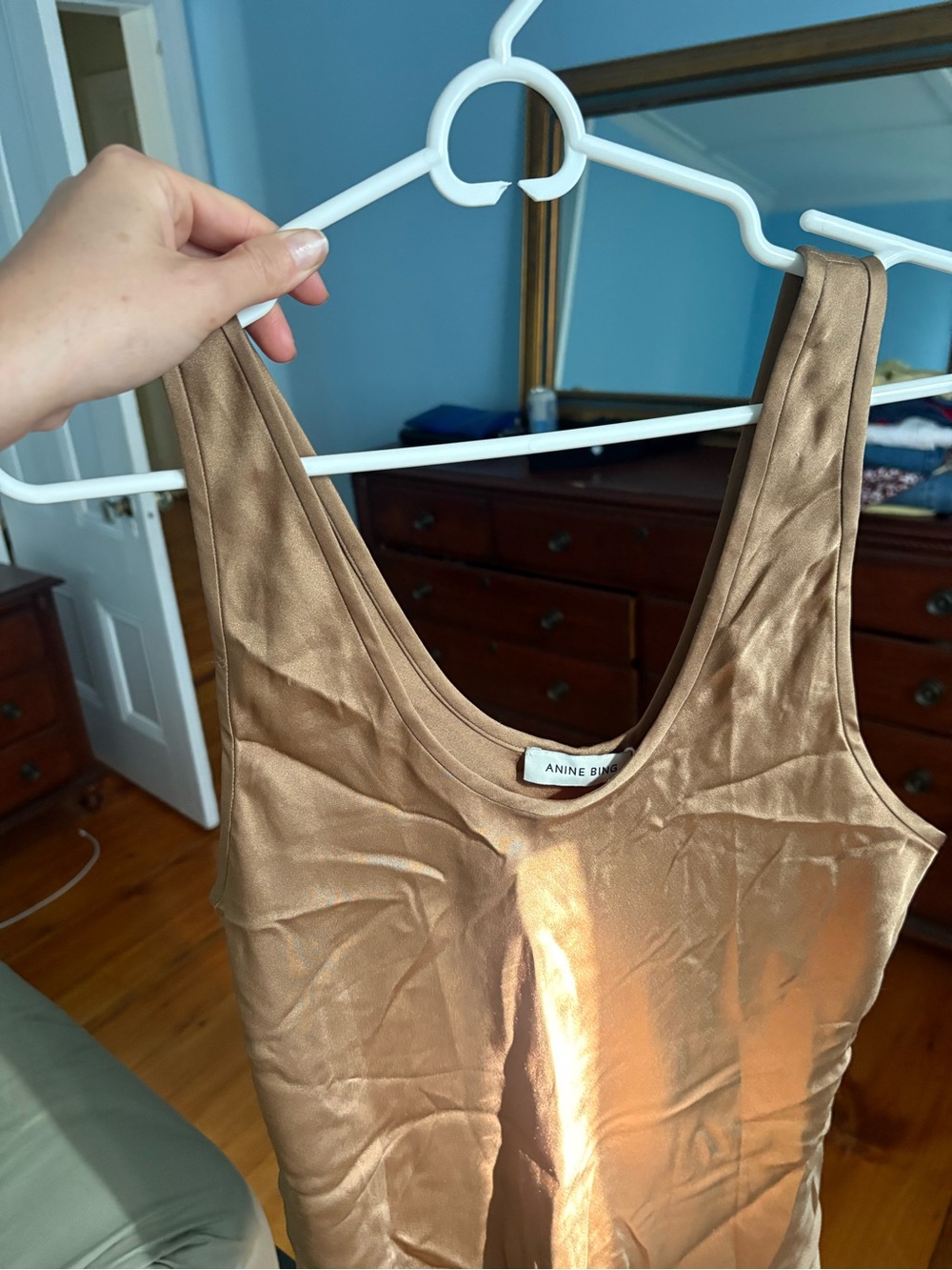 Anine Bing Taupe Satin Scoop Tank - Picture 2 of 7
